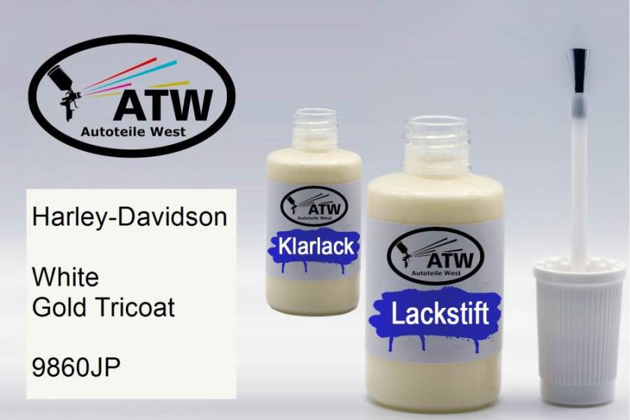 Harley-Davidson, White Gold Tricoat, 9860JP: 20ml Lackstift + 20ml Klarlack - Set, von ATW Autoteile West.